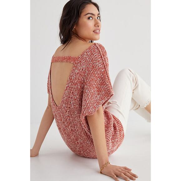 New Anthropologie Pilcro Knit Tunic Pullover $118 X-SMALL Red Open back - Picture 3 of 3